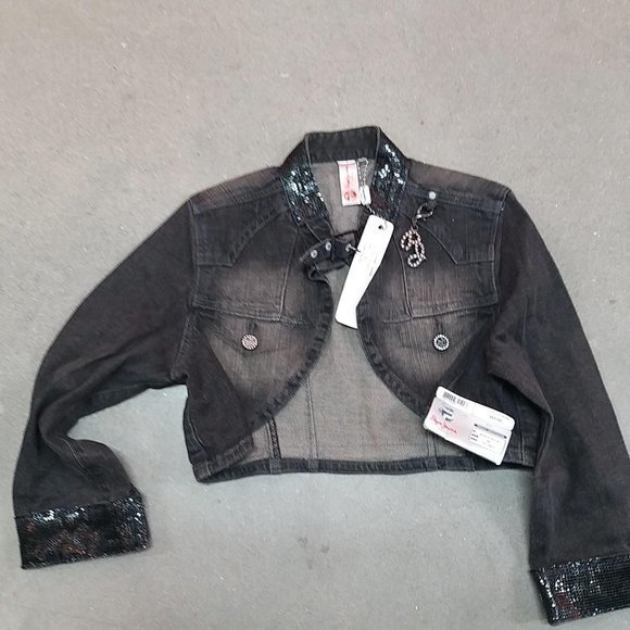 Pepe Jeans Black Short Sequins Jeans Jacket - Picture 1 of 6